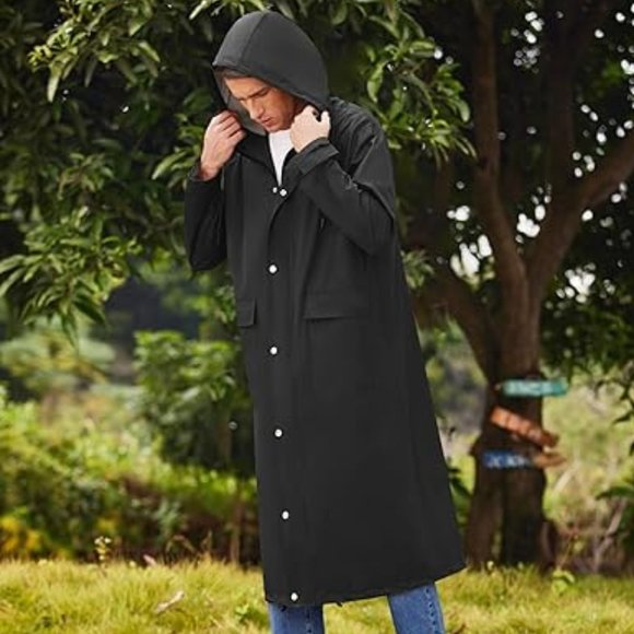 Men's Rain Jacket with Hood Waterproof‎ Lightweight Active Long Raincoat - Picture 1 of 6
